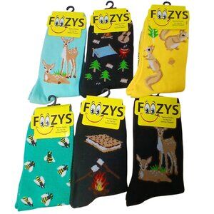 Foozys 6 Pair Camping Sock Bundle Women Deer Squirrel Smores Bee Outdoors #D-19